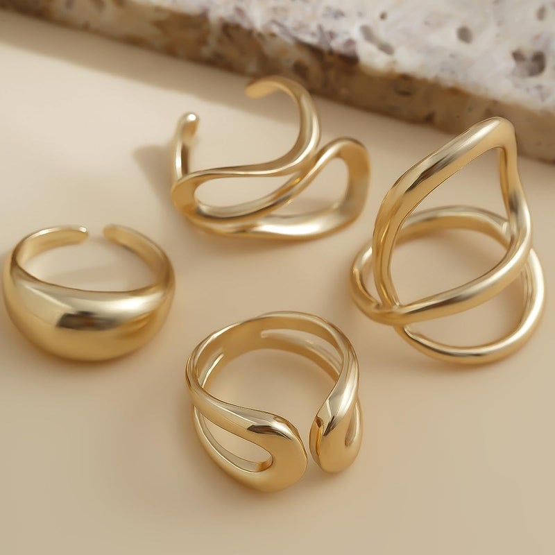 ANGLEQUEEN Chunky Silver Rings for Women Open Stacking Knuckle Ring Silver Adjustable Round Dome Rings Set Minimalist Irregular Statement Ring Women 2025 Fashion Jewelry - Image 5